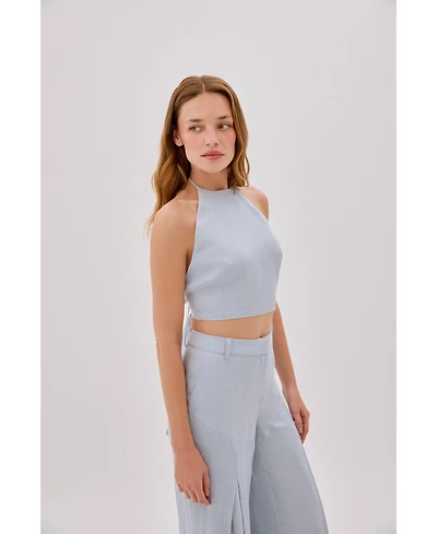 Labeca London Women's Polly Dusty Linen Backless Crop Top