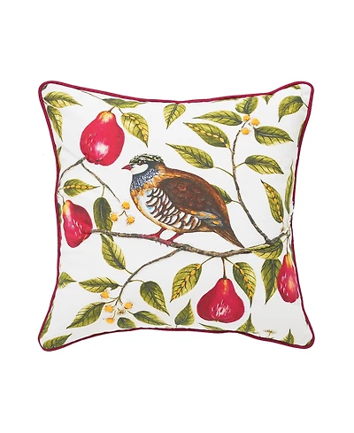 Partridge In A Pear Tree Printed 100% Cotton Christmas Accent Throw Pillow 18" x 18"