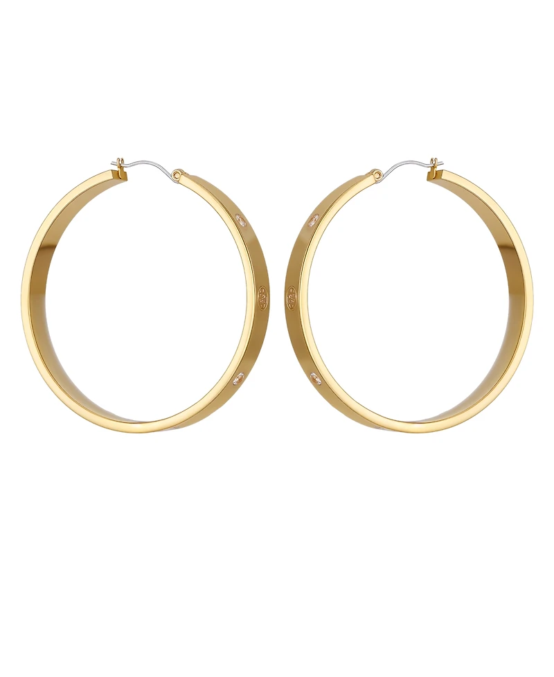 Guess Cubic Zirconia Gold and Silver-Tone Logo Hoop Earrings