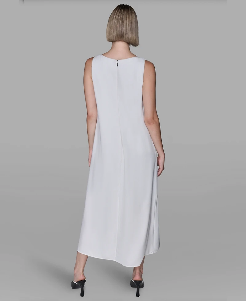 Karl Lagerfeld Paris Women's Bow Detail Sleeveless Overlay Midi Dress