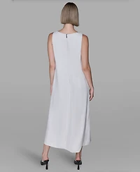 Karl Lagerfeld Paris Women's Bow Detail Sleeveless Overlay Midi Dress