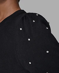 Karl Lagerfeld Paris Women's Embellished Crew Neck Sweater Dress