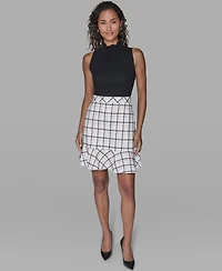 Karl Lagerfeld Paris Women's Mock Neck Flounce Hem A-Line Dress