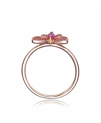 GiGiGirl Sterling Silver with Rose Gold Plated Red Cubic Zirconia Butterfly Ring
