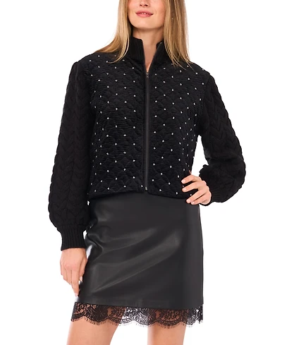 Vince Camuto Women's Quilted Velvet Long Sleeve Jacket