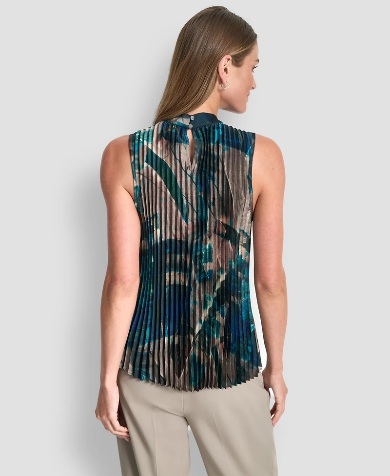 Dkny Women's Pleated Funnel Neck Sleeveless Blouse
