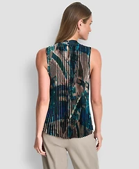 Dkny Women's Pleated Funnel Neck Sleeveless Blouse
