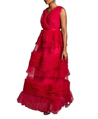 Coast Women's Sleeveless Mesh Tiered Maxi Dress