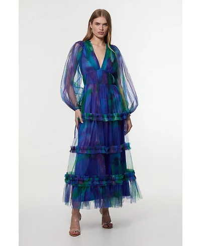 Karen Millen Women's Dark Floral Plunge Maxi Dress