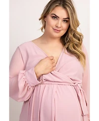 Pinkblush Plus Light Pink Chiffon Long Sleeve Pleated Maxi Dress