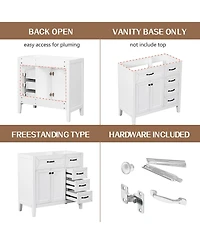 Casainc 36" Bathroom Vanity, Cabinet Base Only, with Drawers, Solid Frame and Mdf Board