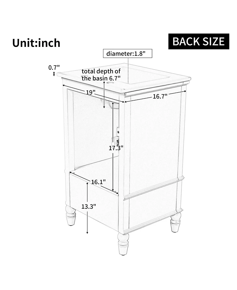 Casainc 20" Bathroom Vanity with Sink, Cabinet Doors, Drawer and Adjustable Foot Pads