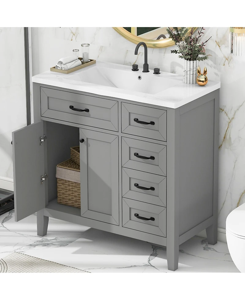 Casainc 36" Bathroom Vanity with Sink Combo, Cabinet Drawers, Solid Frame and Mdf Board