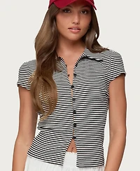 Edikted Women's Beau Striped Ribbed Button Up Top