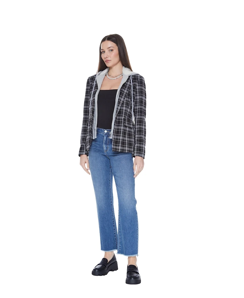 Blue Revival Women's Helen Blazer With Removable Hoodie Insert, Black Plaid