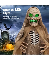 Lighted and Animated Halloween Decoration 67" Outdoor Halloween Skeleton w/ Led Creepy Skull w/ Vocally Triggered Sound & Motion Effects