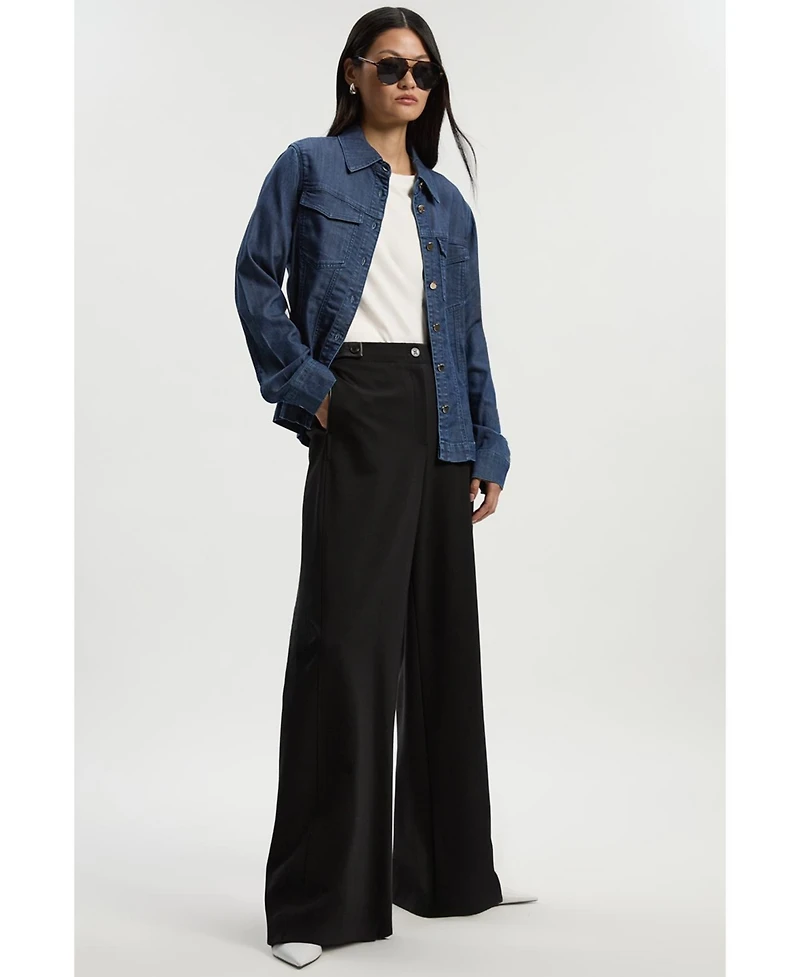 Karen Millen Women's Ponte Pu Wide Leg Pants