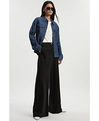 Karen Millen Women's Ponte Pu Wide Leg Pants