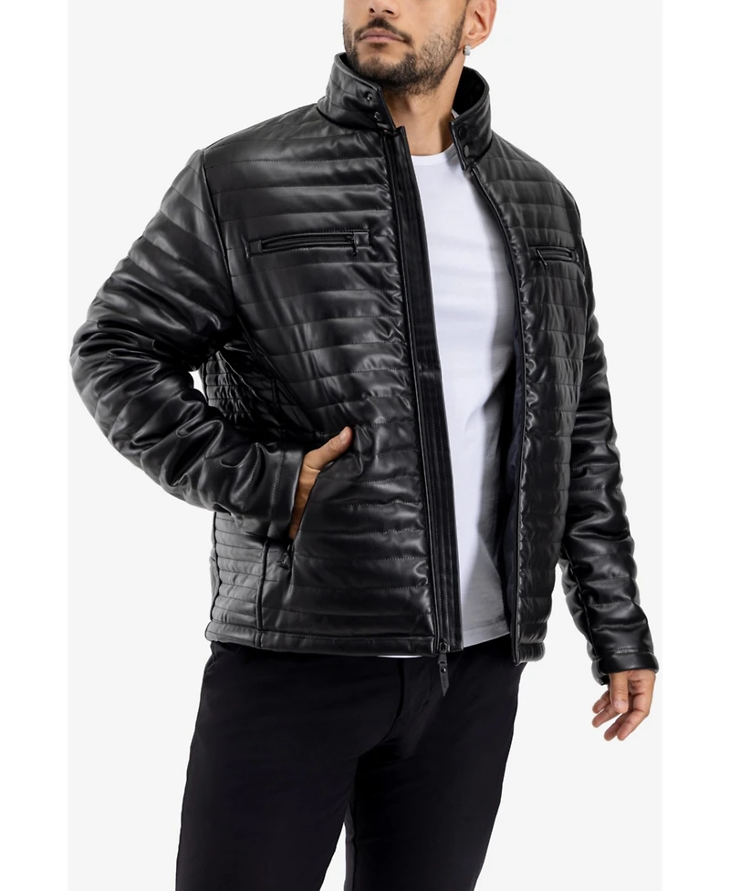 Xray Men's Pu Quilted Jacket With Faux Shearling Lining