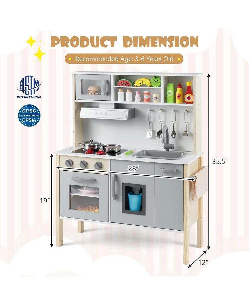 Sugift Wooden Pretend Play Kitchen Set for Toddlers