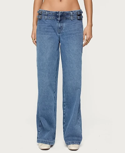 Edikted Women's Livia Double Belt Low Rise Jeans