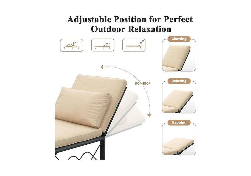 Aecojoy Outdoor Metal Chaise Lounge Chair, Convertible Patio Armchair with Cushions, Adjustable 5-Position Recliner