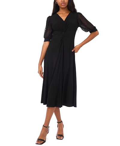Msk Women's V-Neck Twist Front Midi Dress
