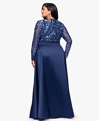 Xscape Plus Sequin Mesh Detail Long Sleeves Dress