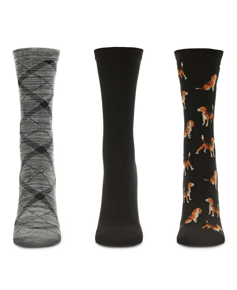 MeMoi Women's 3 Pair Pack Beagle Crew Socks