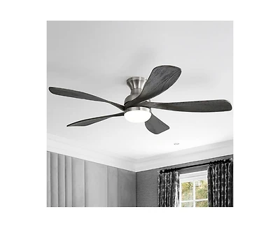 52-inch Modern Minimalist Sand Nickel 5-Blade Flush Mount with Led Light Remote Control Supports 6 Speeds and Timer Function