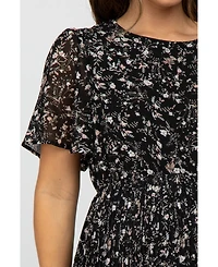 Pinkblush Maternity Teal Floral Pleated Chiffon Midi Dress