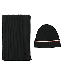 Tommy Hilfiger Men's 2-Piece Wide Rib Global Stripe Cuff Beanie and Scarf Set