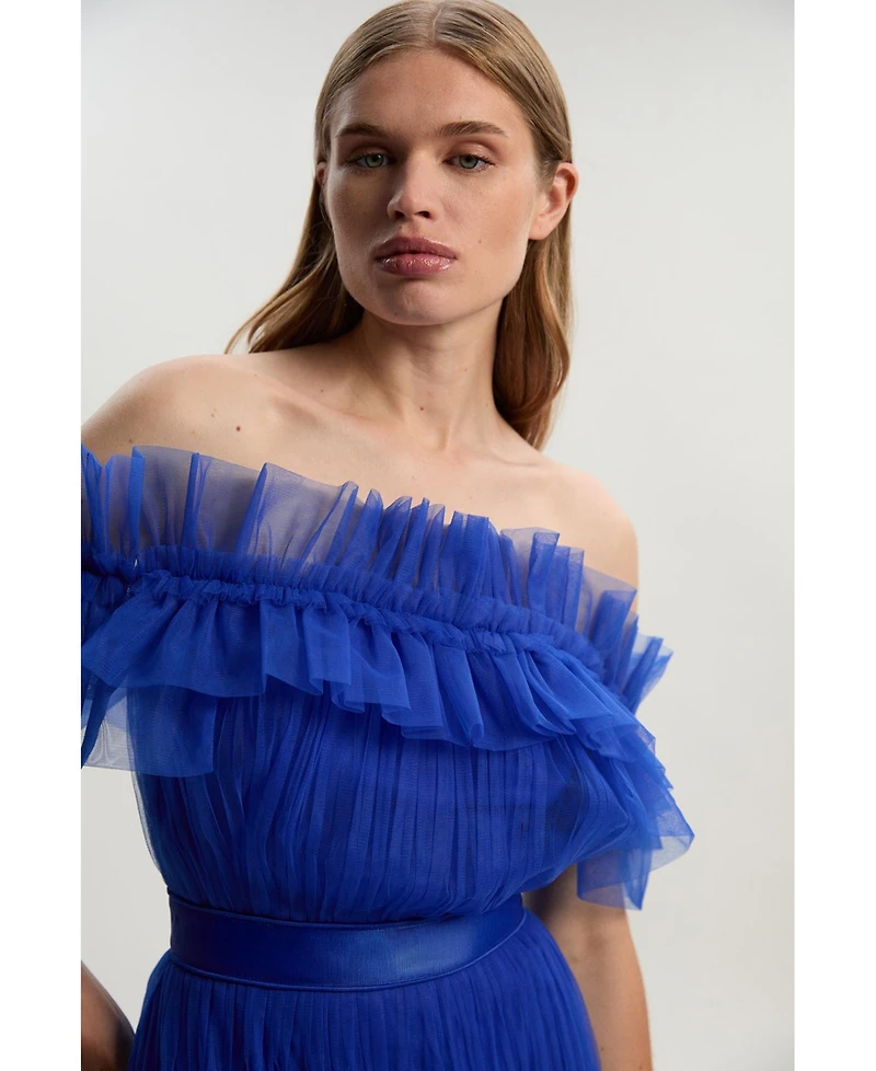 Karen Millen Women's Tulle Off Shoulder Maxi Dress