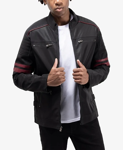 Xray Men's Pu Jacket With Faux Shearling Lining And Moto Stitch On Sleeves Back