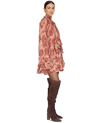 Avec Les Filles Women's Mock Neck Tiered Ruffle Mini Dress