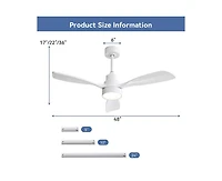 48-inch Modern White Downrod Indoor Walnut Wood 3-Blade Led Ceiling Fan Light with Remote Control Support Six Speed Ajustable