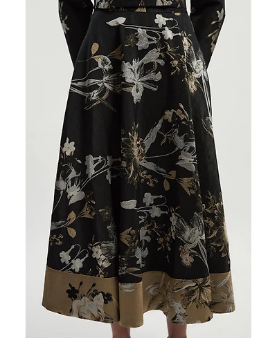 Karen Millen Women's Floral Jacquard Tailored Full Midi Skirt
