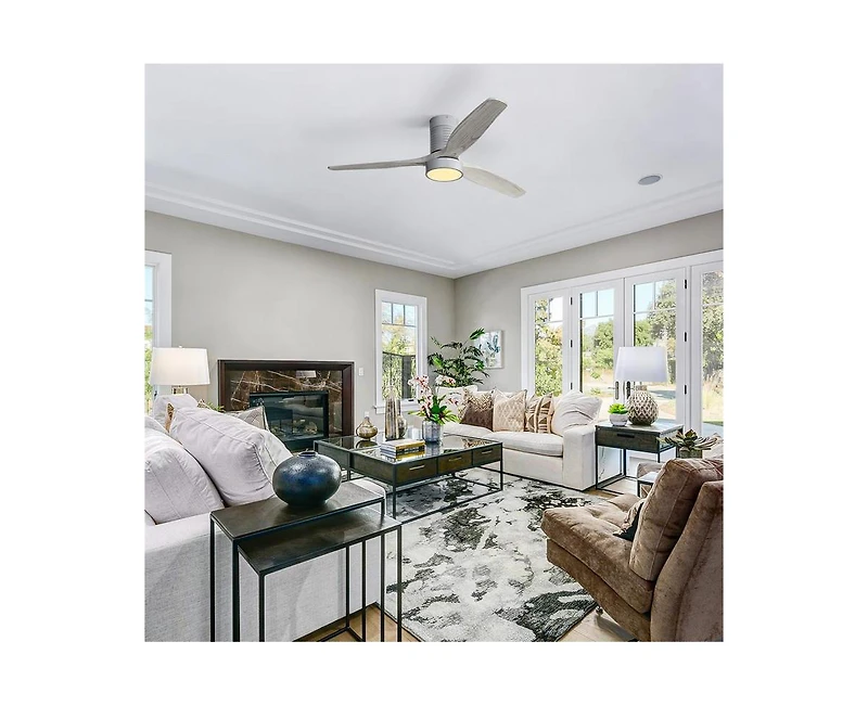 52-inch Modern Silver 3-Blade Flush Mount Fans Supports Remote Control 6-Speed Arbitrary Adjustment and Timing Function