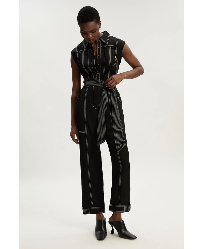 Karen Millen Women's Premium Linen Woven Jumpsuit