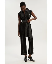 Karen Millen Women's Premium Linen Woven Jumpsuit