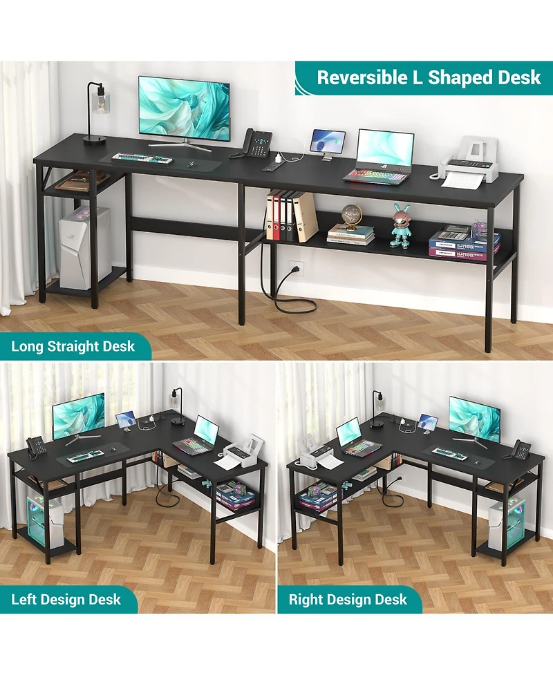 47.2'' L-Shaped Desk with Power Outlet and Shelf, Reversible