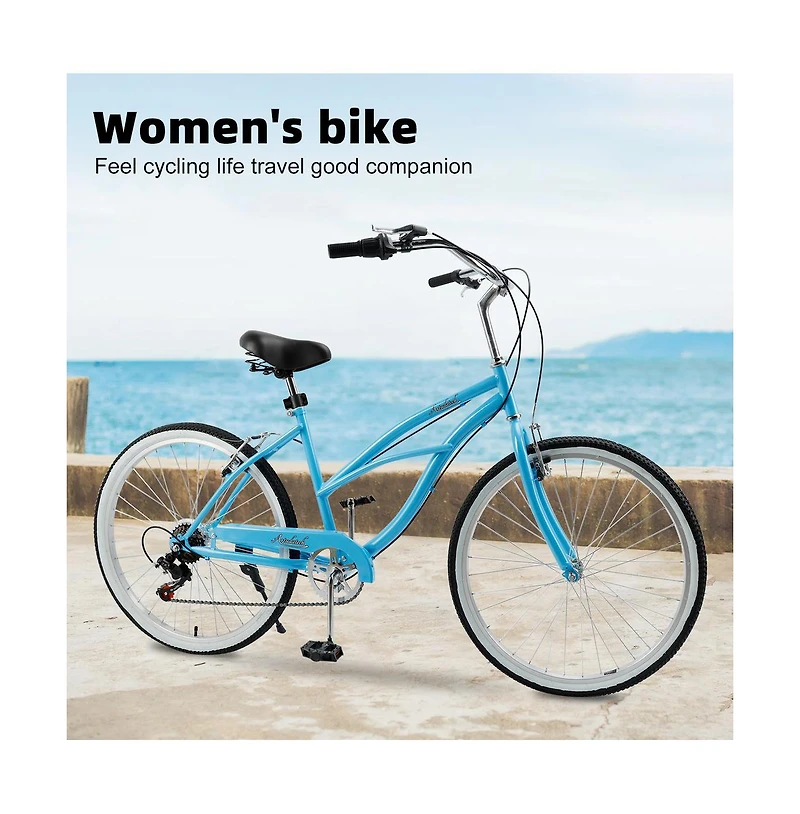 Artudatech Urban Lady Girl's Bicycle Women's Beach Cruiser Bike 26 Inches 7 Speed
