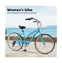 Artudatech Urban Lady Girl's Bicycle Women's Beach Cruiser Bike 26 Inches 7 Speed
