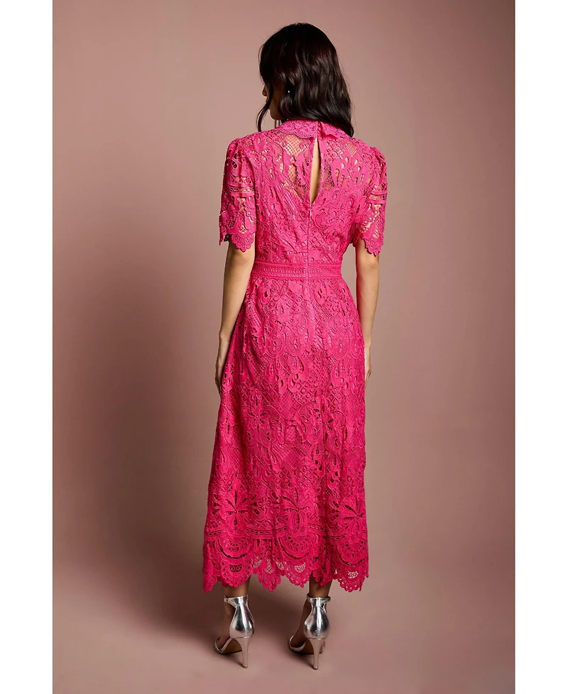 Coast Women's Short Sleeve Collared Lace Midi Dress