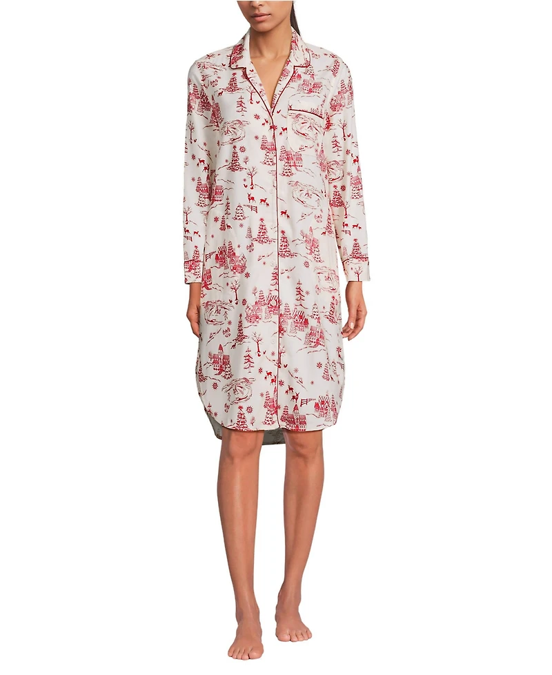 Lands' End Women's Flannel Long Sleeve Sleepshirt Nightgown