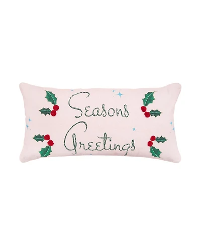Holly Leaves & Berries "Seasons Greetings" Cotton Blend Accent Pillow 12" x 24"