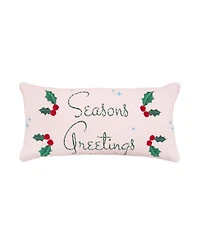 Holly Leaves & Berries "Seasons Greetings" Cotton Blend Accent Pillow 12" x 24"