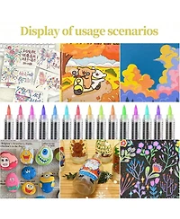 Htutwoo 12 Vivid Colors, Acrylic Paint Markers Brush Tip, with Direct-Liquid Ink System,for Rock Painting, Plastic, Fabric and Creative Crafts