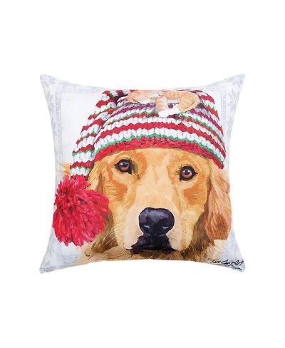 Winter Hat Golden Indoor/Outdoor Christmas Holiday Throw Pillow, 18" x 18"