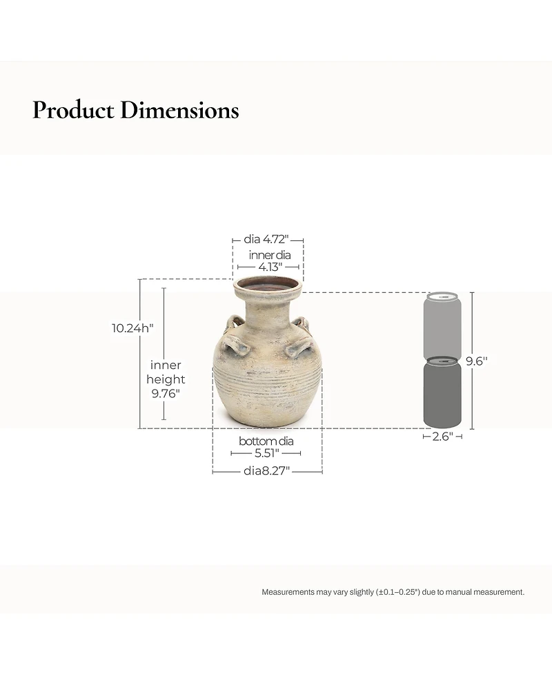 LuxenHome Rustic Off-White with Gray 10.2-Inch Tall Terracotta Urn Vase